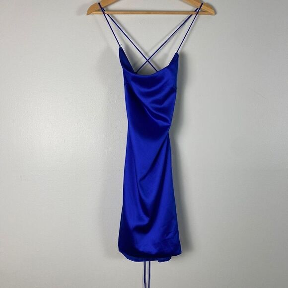Ieena For MacDuggal Laceup Back Satin Strappy Mini Dress - Picture 3 of 11